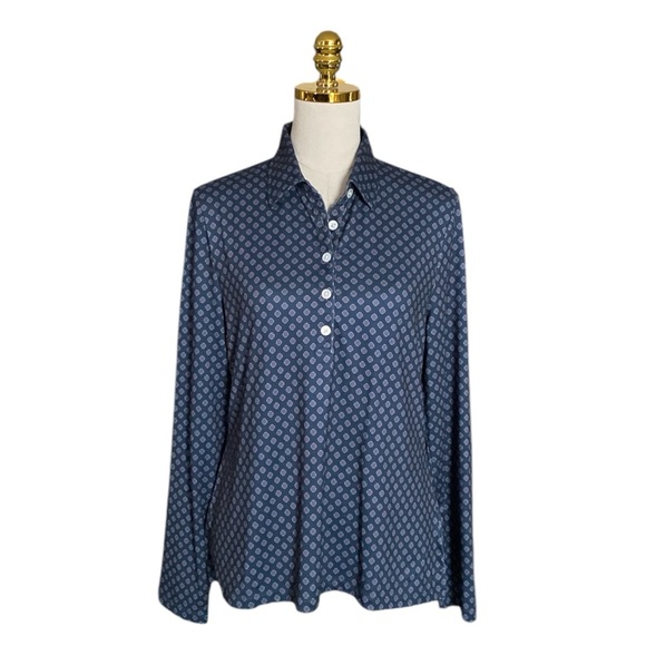 BROOK BROTHERS Women’s Blue Multi Stretch Jersey Polo in Seasonal Print Size L - Picture 4 of 10